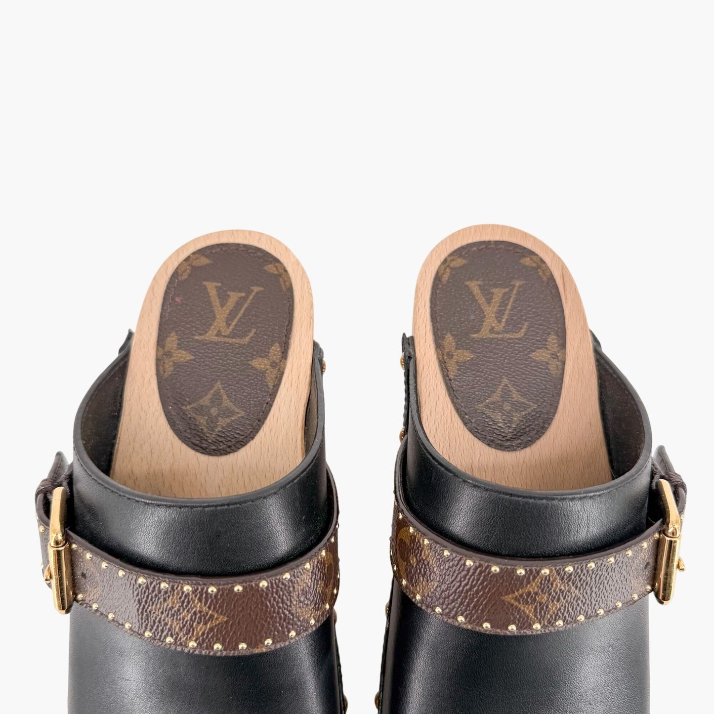 Louis Vuitton Cottage Monogram Mule Clogs in Black Leather Size 39