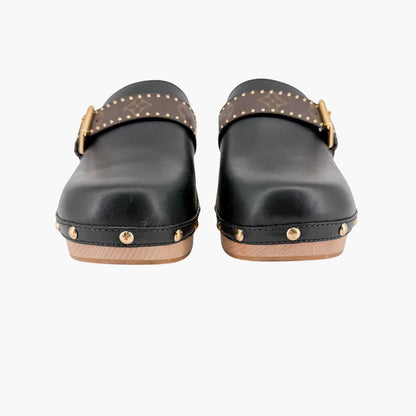 Louis Vuitton Cottage Monogram Mule Clogs in Black Leather Size 39