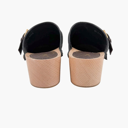 Louis Vuitton Cottage Monogram Mule Clogs in Black Leather Size 39
