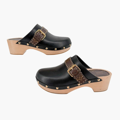 Louis Vuitton Cottage Monogram Mule Clogs in Black Leather Size 39