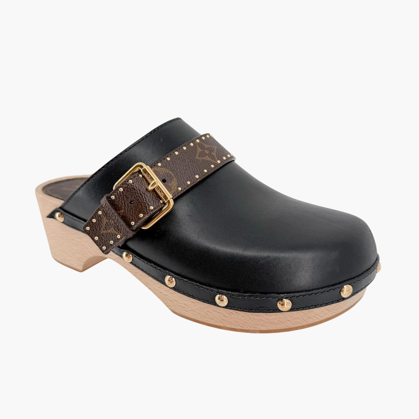 Louis Vuitton Cottage Monogram Mule Clogs in Black Leather Size 39