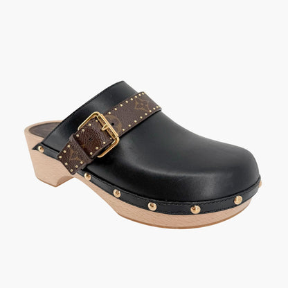Louis Vuitton Cottage Monogram Mule Clogs in Black Leather Size 39