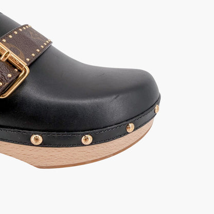 Louis Vuitton Cottage Monogram Mule Clogs in Black Leather Size 39