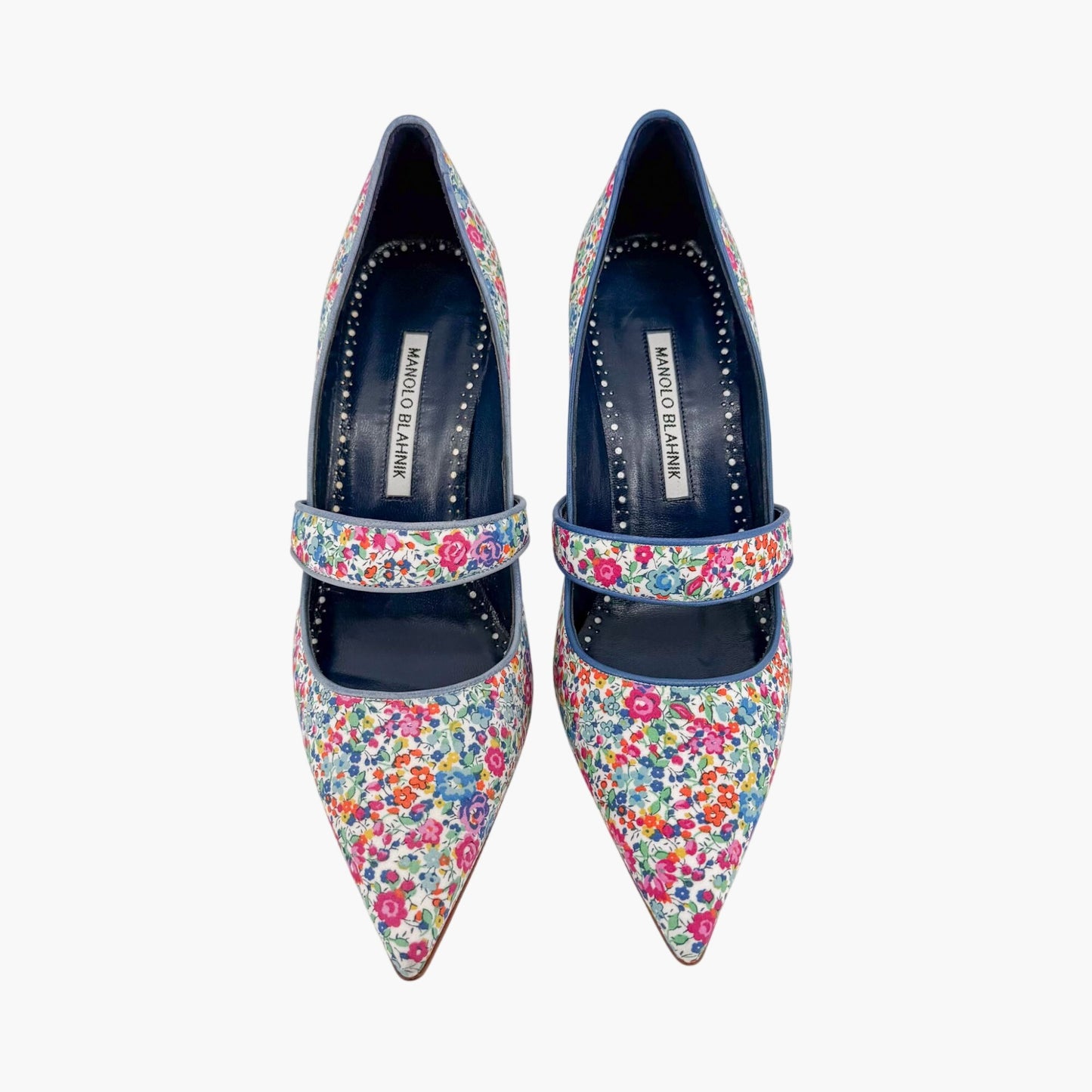 Manolo Blahnik Vibota Floral Mary Jane Pumps Size 38.5