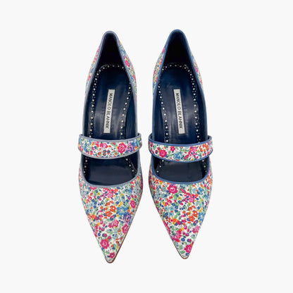 Manolo Blahnik Vibota Floral Mary Jane Pumps Size 38.5