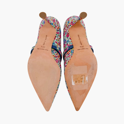 Manolo Blahnik Vibota Floral Mary Jane Pumps Size 38.5