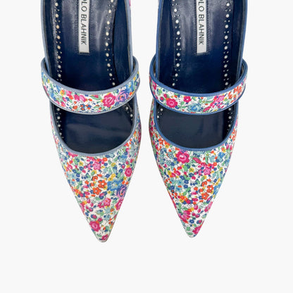 Manolo Blahnik Vibota Floral Mary Jane Pumps Size 38.5