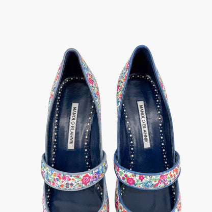 Manolo Blahnik Vibota Floral Mary Jane Pumps Size 38.5
