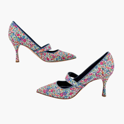 Manolo Blahnik Vibota Floral Mary Jane Pumps Size 38.5