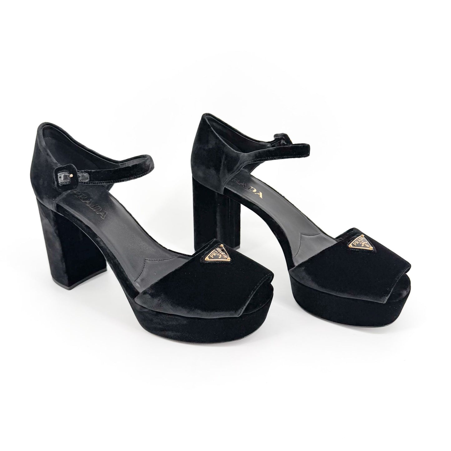 Prada Triangle Logo Platform Sandals Black Size 41