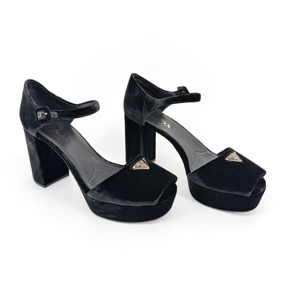 Prada Triangle Logo Platform Sandals Black Size 41
