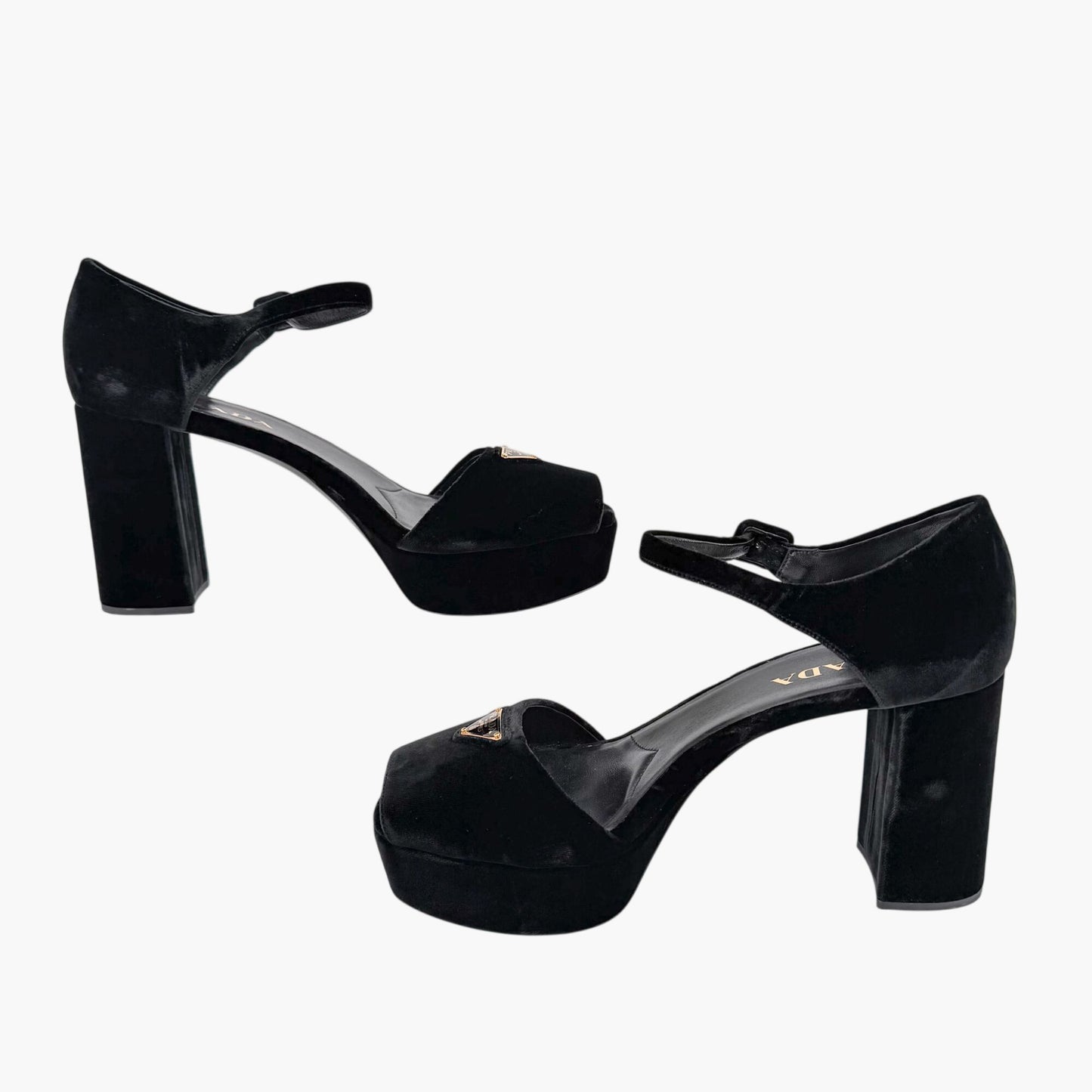 Prada Triangle Logo Platform Sandals Black Size 41