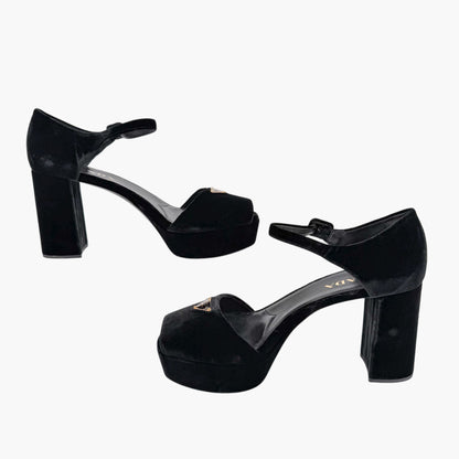 Prada Triangle Logo Platform Sandals Black Size 41
