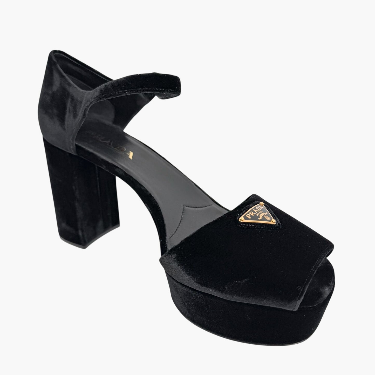 Prada Triangle Logo Platform Sandals Black Size 41