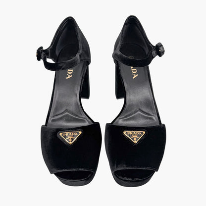 Prada Triangle Logo Platform Sandals Black Size 41