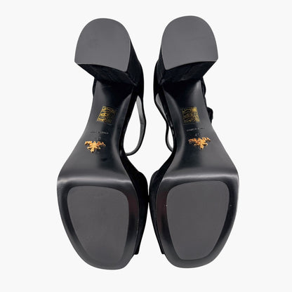 Prada Triangle Logo Platform Sandals Black Size 41