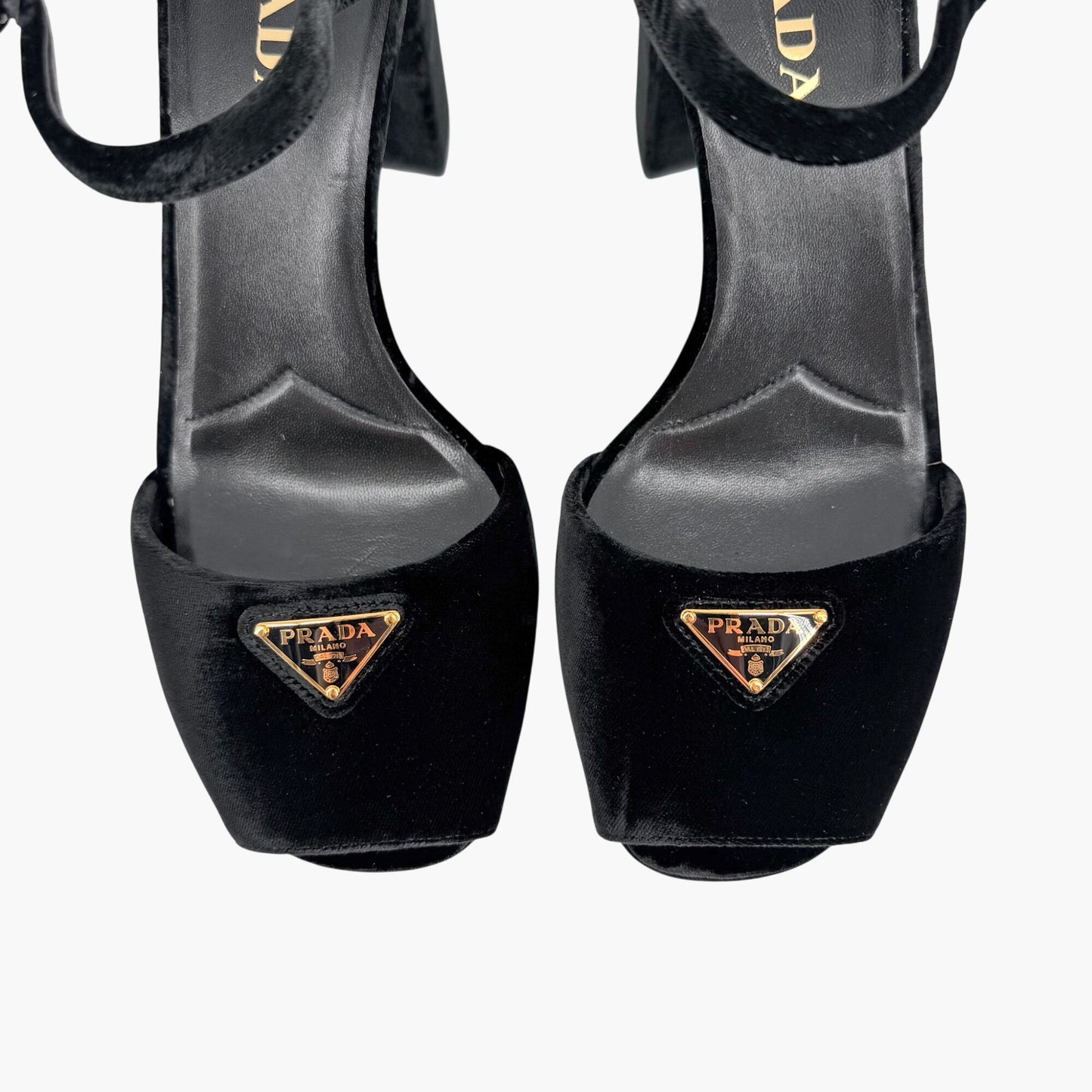 Prada Triangle Logo Platform Sandals Black Size 41