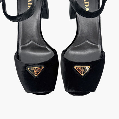 Prada Triangle Logo Platform Sandals Black Size 41