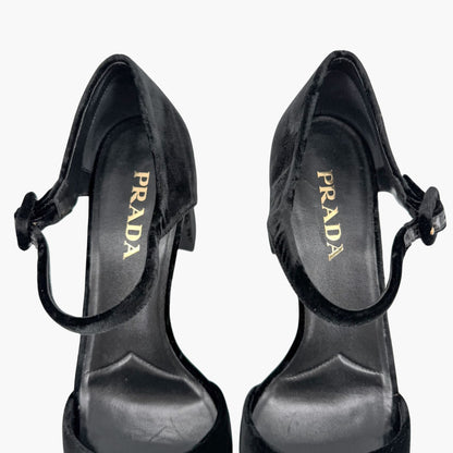 Prada Triangle Logo Platform Sandals Black Size 41