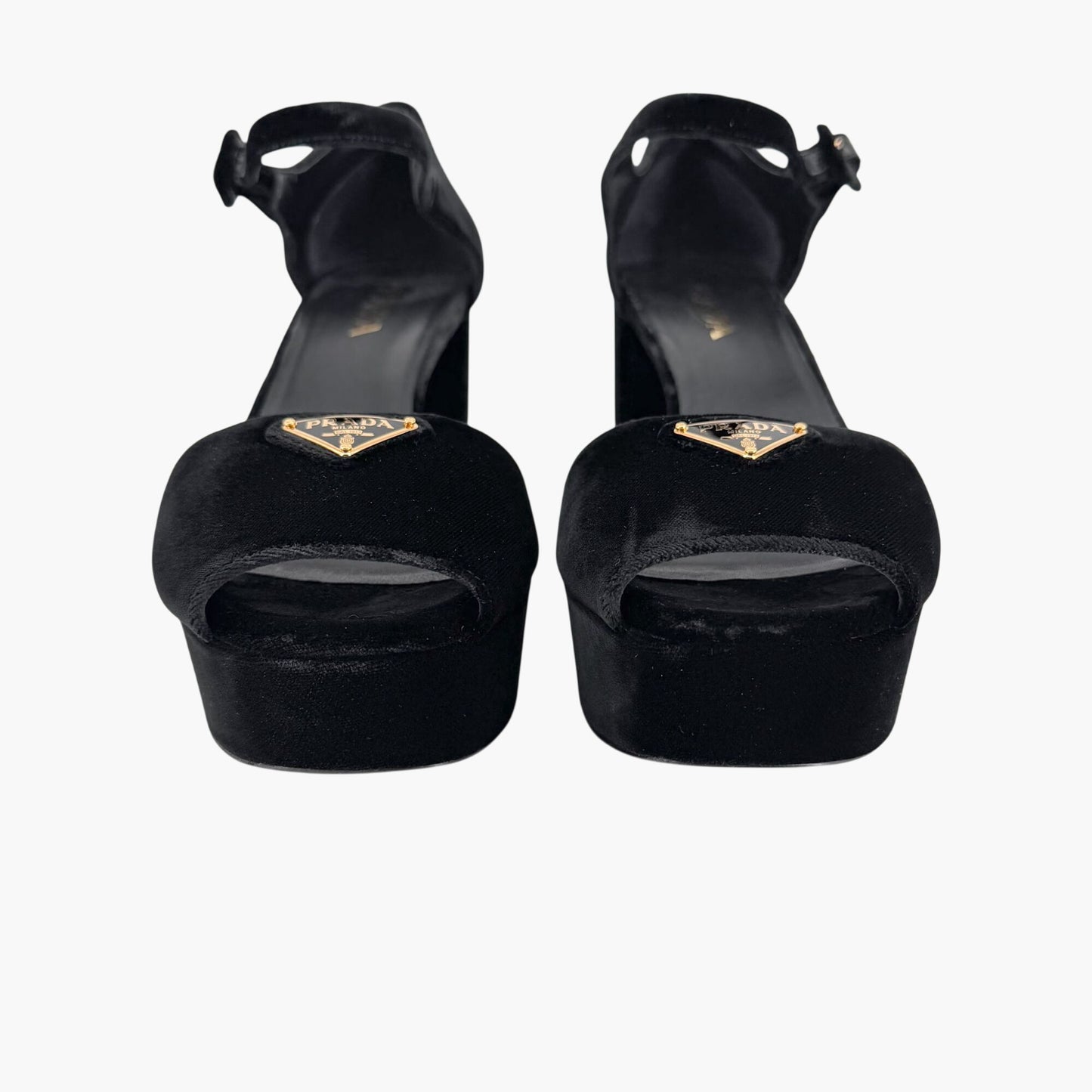 Prada Triangle Logo Platform Sandals Black Size 41