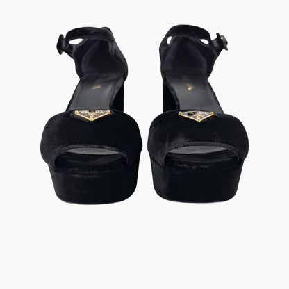 Prada Triangle Logo Platform Sandals Black Size 41