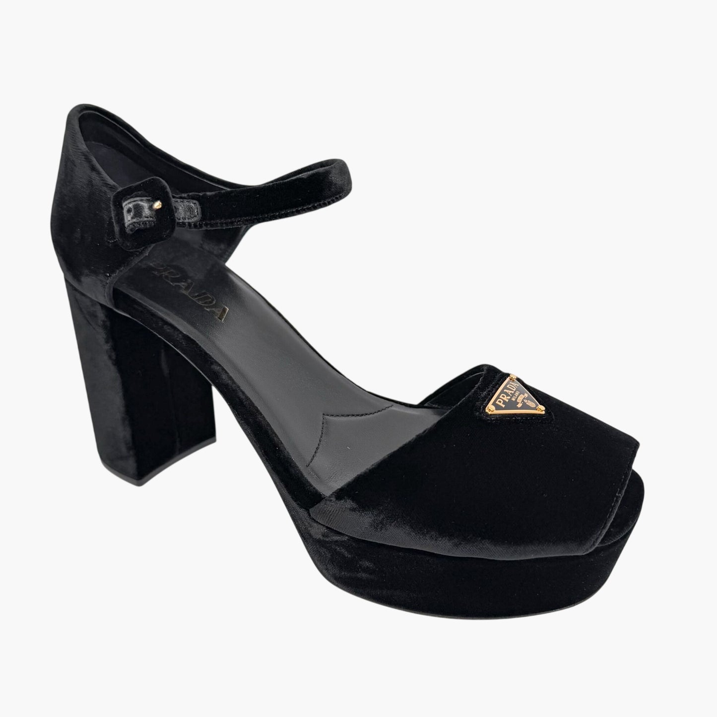 Prada Triangle Logo Platform Sandals Black Size 41