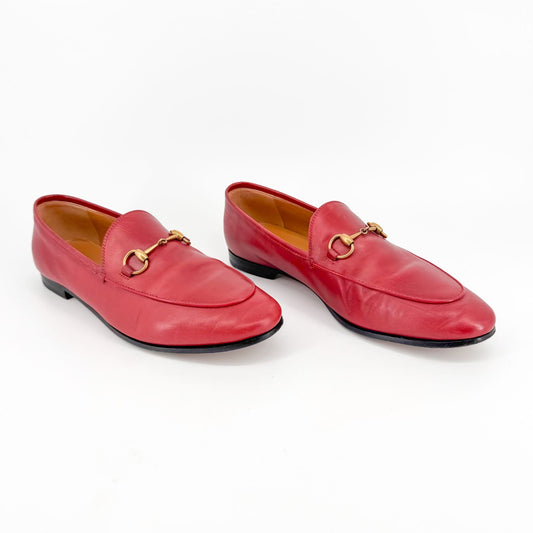 Gucci Jordaan Horsebit Loafer in Red Leather Size 39