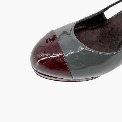 Chanel Cap Toe Slingback Platform Pumps Gray Burgundy Size 37.5
