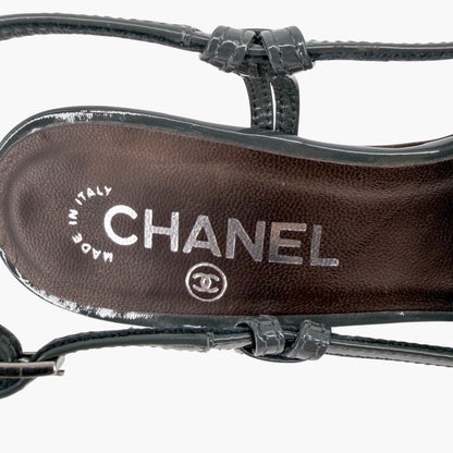 Chanel Cap Toe Slingback Platform Pumps Gray Burgundy Size 37.5