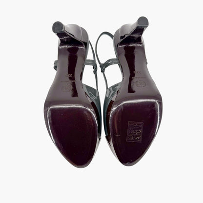 Chanel Cap Toe Slingback Platform Pumps Gray Burgundy Size 37.5