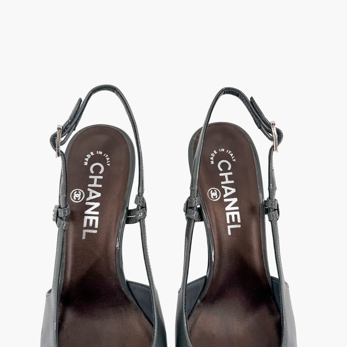Chanel Cap Toe Slingback Platform Pumps Gray Burgundy Size 37.5