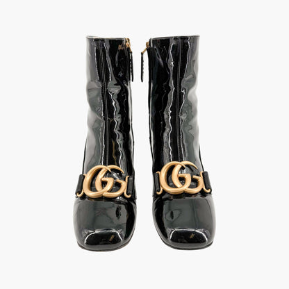 Gucci Victoire GG Ankle Boots in Black Patent Leather Size 36.5