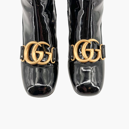 Gucci Victoire GG Ankle Boots in Black Patent Leather Size 36.5