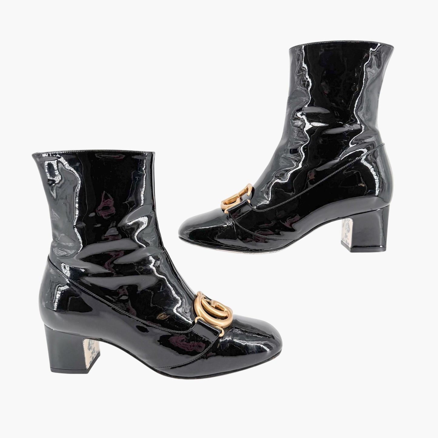 Gucci Victoire GG Ankle Boots in Black Patent Leather Size 36.5