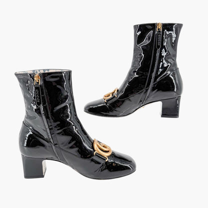 Gucci Victoire GG Ankle Boots in Black Patent Leather Size 36.5