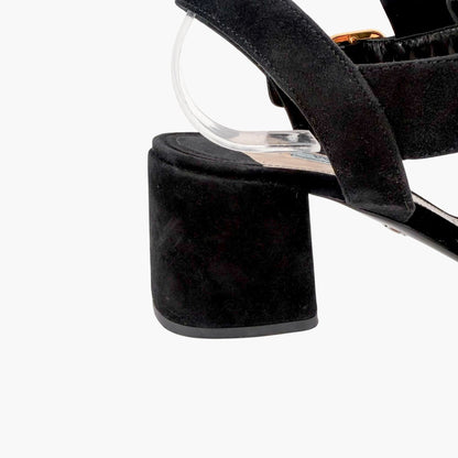 Prada Fringe Block Heel Sandals in Black Suede Size 38