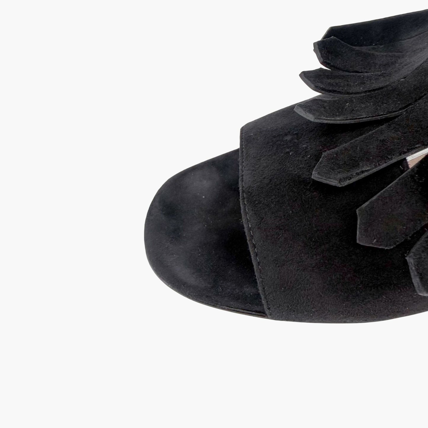 Prada Fringe Block Heel Sandals in Black Suede Size 38