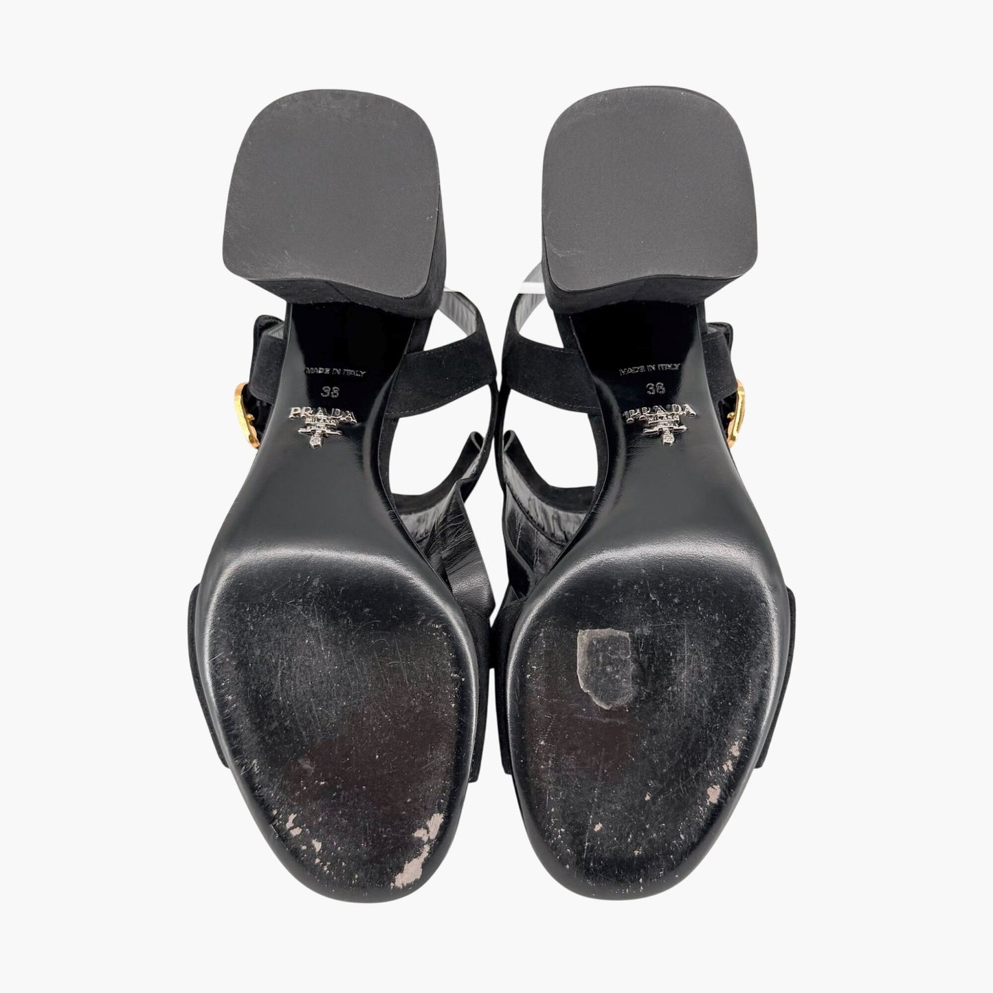 Prada Fringe Block Heel Sandals in Black Suede Size 38