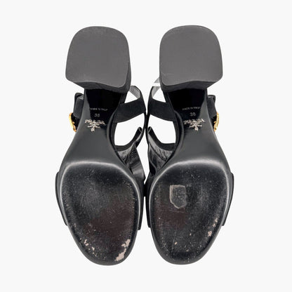 Prada Fringe Block Heel Sandals in Black Suede Size 38