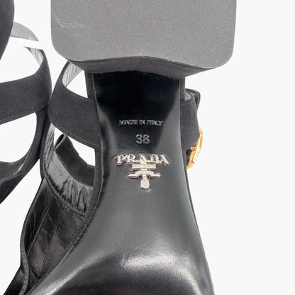 Prada Fringe Block Heel Sandals in Black Suede Size 38