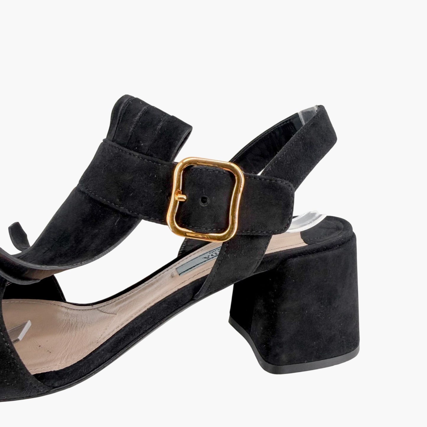 Prada Fringe Block Heel Sandals in Black Suede Size 38