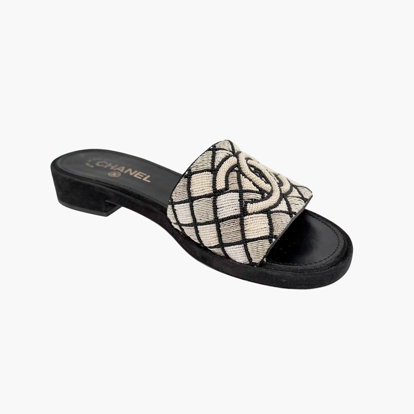Chanel Pearl CC Embroidered Mule Sandals Size 39.5