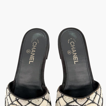 Chanel Pearl CC Embroidered Mule Sandals Size 39.5