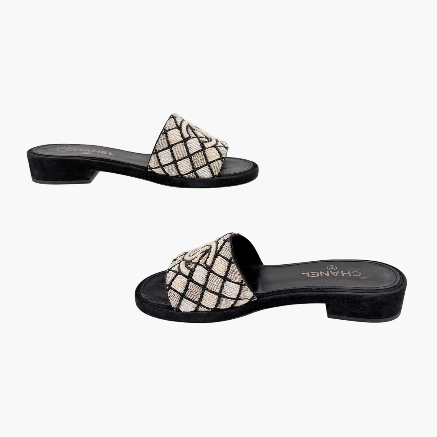 Chanel Pearl CC Embroidered Mule Sandals Size 39.5