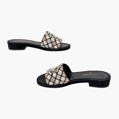 Chanel Pearl CC Embroidered Mule Sandals Size 39.5