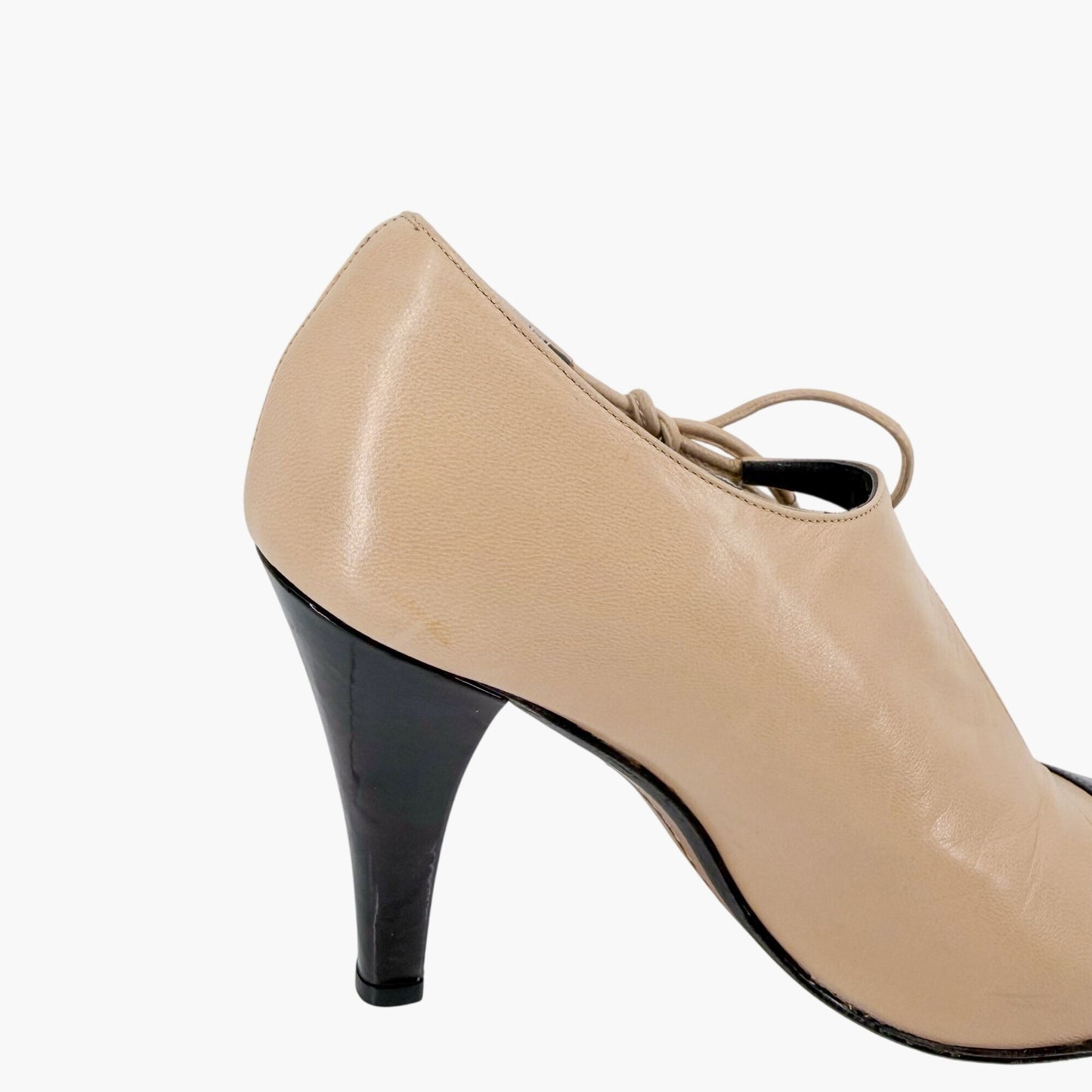 Chanel Two Tone Cutout Bootie Pumps Beige Black Size 36.5
