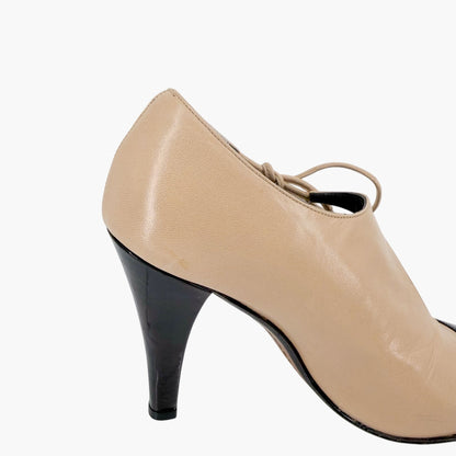 Chanel Two Tone Cutout Bootie Pumps Beige Black Size 36.5
