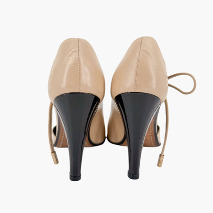 Chanel Two Tone Cutout Bootie Pumps Beige Black Size 36.5