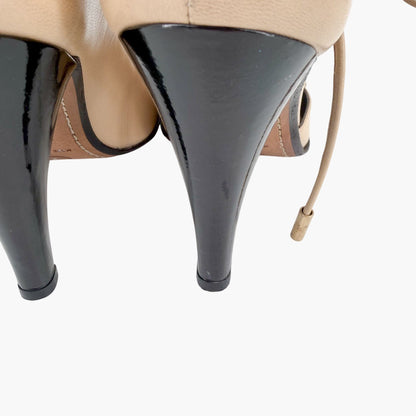 Chanel Two Tone Cutout Bootie Pumps Beige Black Size 36.5