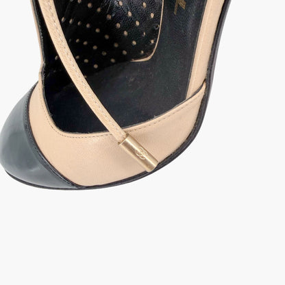 Chanel Two Tone Cutout Bootie Pumps Beige Black Size 36.5